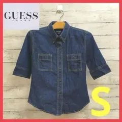美品 GUESS ゲス ジーンズ デニム地 半袖シャツ レディース S ブルーのサムネイル