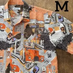 CAPITANO 半袖シャツ 柄シャツ ヴィンテージ 車 船 レトロ アロハ M