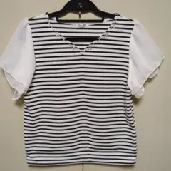 GLACIER Lサイズ 白と黒のストライプ 半袖トップス