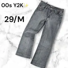 1点物✨フレアデニム【M】ウォッシュブラック チェリー柄 ビーズ 00s y2k