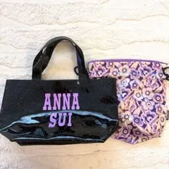 ANNA SUI ラメ入り エナメル調 ミニトートバッグ ブラック