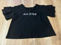 ハローキティ　刺繍 Vネック　半袖　トップス 黒