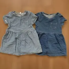 ストライプとデニムのワンピース、ノースリーブワンピース3点