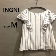 【INGNI】イング トップス　フリル袖　ストライプ　Mサイズ　ホワイト
