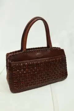 IBIZA イビザ 編み込み レザーハンドバック 牛革 ブラウン ■25C11