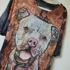 ザ・マウンテン　コットン タイダイ染め ピットブル アート Tシャツ