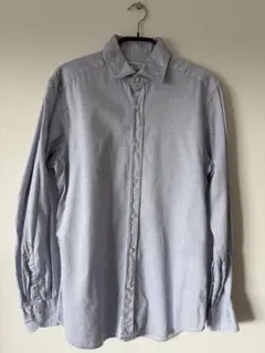 スリムフィット 青系 チェック柄 長袖シャツ 青 S