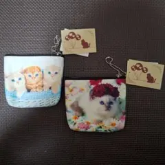 子猫と花の猫のコインケース2点セット