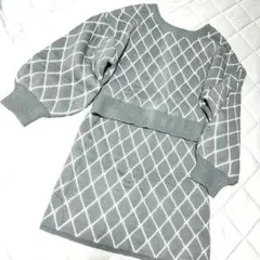 グレー アーガイル柄 ニットセットアップ　レディース　Lサイズ