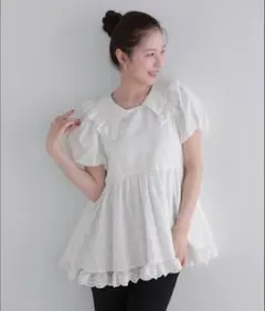 Fit more フィットモア ボリュームタックペプラムトップス ブラック