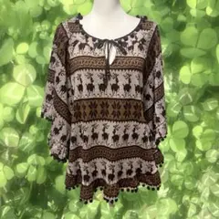 森ガール フェアリーグランジ 00s トナカイ柄フレアポンチョ ブラウン