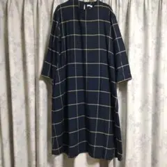 ネイビー系チェック柄ロングワンピース