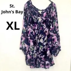 花柄チュニック ブラウス　七分丈【1X】派手柄　個性的　海外古着　良品　フラワー