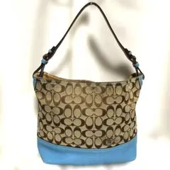 ❤️COACH ❤️ショルダーバッグ♡シグネチャー　レザー　☘️ブラウン/ブルー☘️