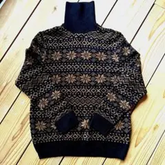 タートルネックニット 黒　茶　H&M サイズＬ　雪の結晶