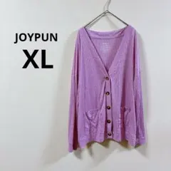 JOYPUN 【XL】薄手 Vネック リブ編みカーディガン ピンク系