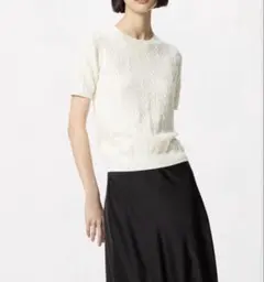 UNIQLO アイボリー ケーブルクルーネックセーター 半袖　S