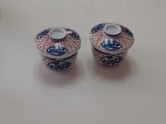青と白の蓋つき湯呑み 2個セット