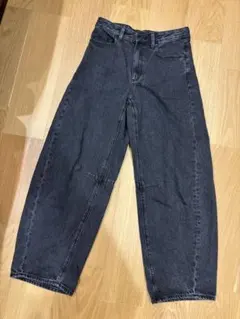 GU ワイドレッグデニムパンツ ブラック m