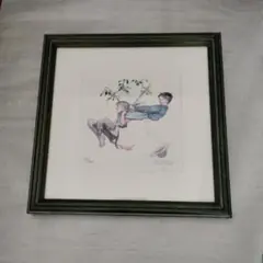真作保証】いわさきちひろ「緑の風の中で」リトグラフ あずま工芸 版画