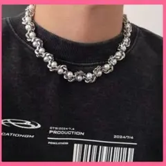 ネックレス パール シルバー y2k チェーン グランジ ステンレス 男女兼用