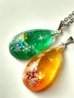 天然石＆雪の結晶レジンネックレス2種セット♫シトリン＆フローライト　受験生