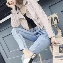 GRL ショート丈ライダースジャケット アイボリー Mサイズ