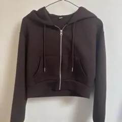 GU ダークブラウン クロップドパーカー M