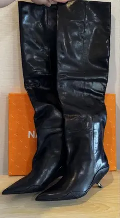 【EU37】ネイキッドウルフ ダフネ ブラック レザー ロングブーツ