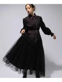 新品タグ付き HARE 黒チュール プリーツロングスカートフリーサイズ