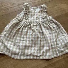 H&M チェック柄 ノースリーブワンピース 6-9month ベージュ