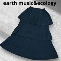earth music&ecology 3段フリル　プリーツスカート　ブラック