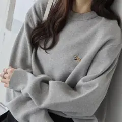 ペニーズ ロゴ 刺繍オーバーサイズジャガードスウェットライクニット