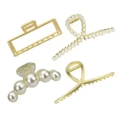 【新品】ヘアクリップ バンスクリップ 4種類セット ゴールドカラー パール