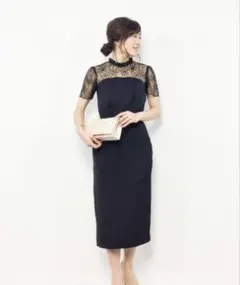 snidel ブラック レーススリーブ　ドッキング　ワンピース　結婚式　ドレスのサムネイル