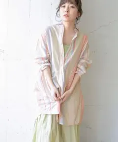 KBF マルチストライプBIGシャツ／ケービーエフ ストライプシャツ