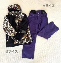 【スノーボードウェアセット】カモフラージュジャケットS + パープルパンツM