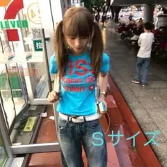 平成ギャル グランジ　y2k チビT ピチT ロゴ　ブルー　平成ファッション