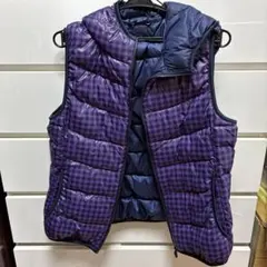 UNIQLO フード付き紫チェックダウンベスト XL