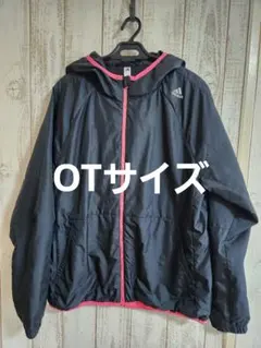 値下げ【中古】adidas フード付きウィンドブレーカー 黒/ピンク