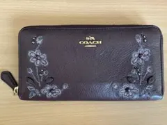 COACH 長財布 ダークパープル 花柄刺繍 ラウンドファスナーのサムネイル