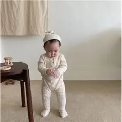 韓国子供服★2021秋の新作mini beige *ワッフルロンパースset