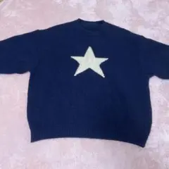 ネイビー 星モチーフ ニットセーター 長袖