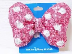 ディズニーランド　ミニー　リボン　スパンコール　ヘアゴム　ピンク