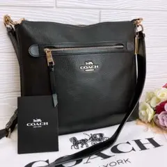 美品☆COACHコーチ ショルダーバッグ ブラック レザー ビジネス 通勤通学