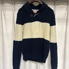 バージンウール ケーブル編みショールカラーニット