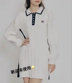 FILA ホワイト ケーブルニット ポロシャツ