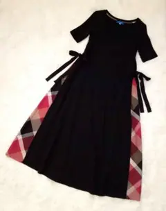 ブルーレーベルクレストブリッジ ロングワンピース サイドチェック　リボン　38