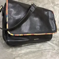 ポールスミス ショルダーバッグ クラシックマルチストライプ シボ革 レザー 黒