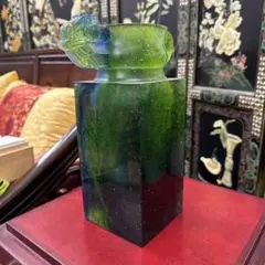美品 ドームナンシー 帆船文花瓶 フラワーベース ヨット ウランガラス
